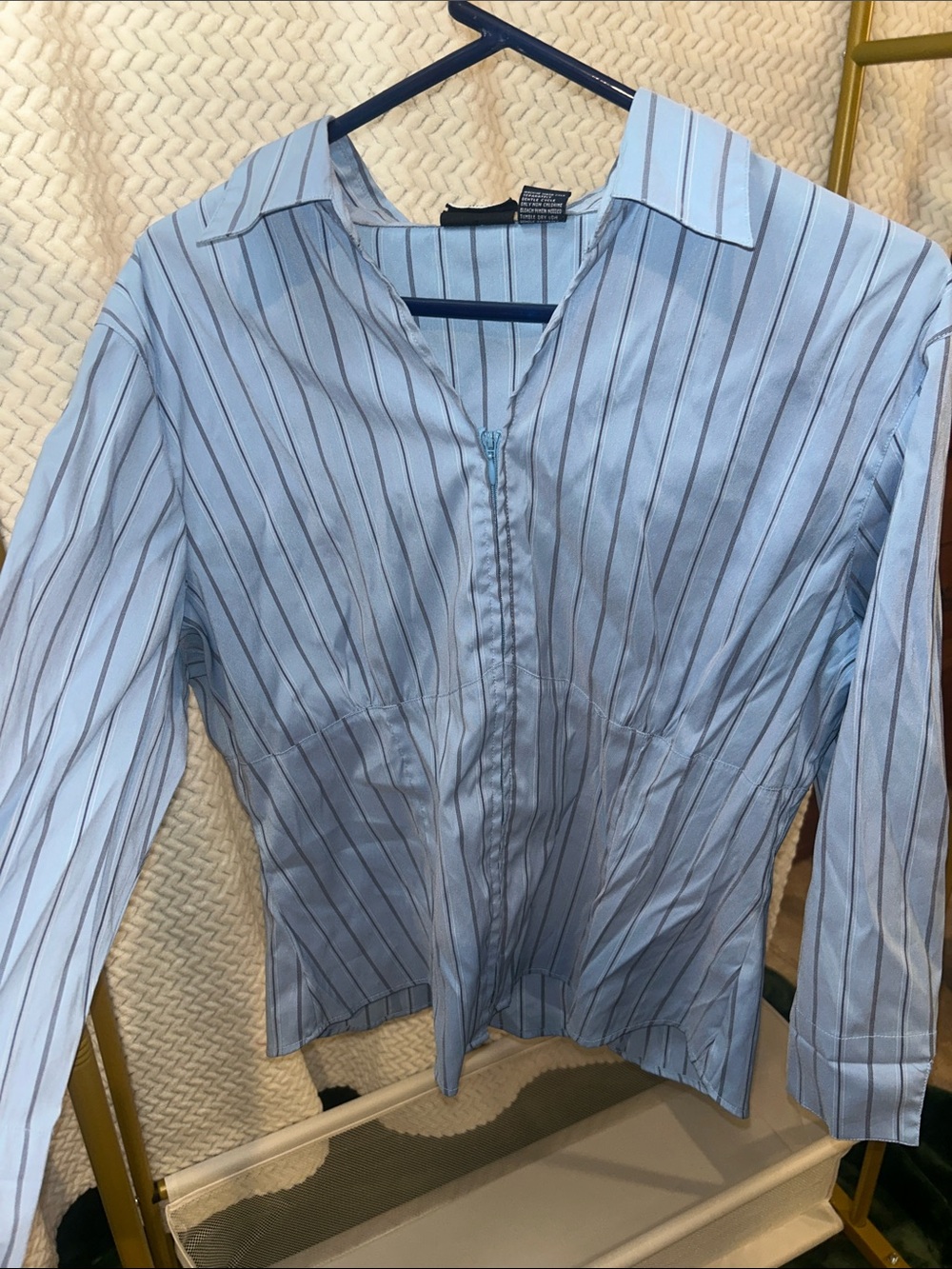 DC Light Blue Striped Dress Shirt Zipper
